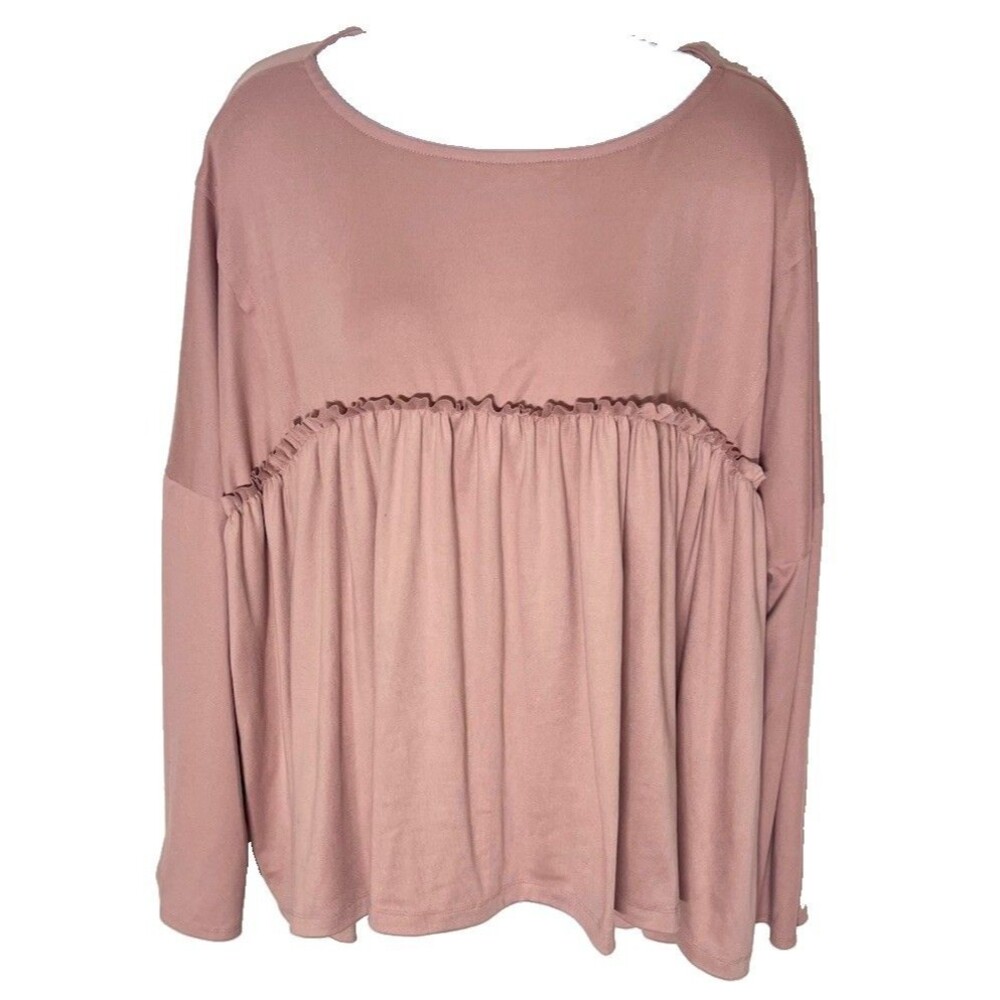 Three Birds Nest Solid Serenity Dusty Mauve Long Sleeve Baby Doll Top Sz Large - Picture 2 of 12